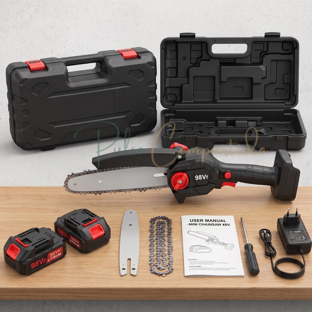 KIT MINI MOTOSIERRA ELÉCTRICA + 2 BATERÍAS DE 98Vf + MALETA DE TRANSPORTE