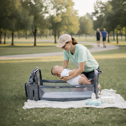 Mochila pañalera con estación de cambio